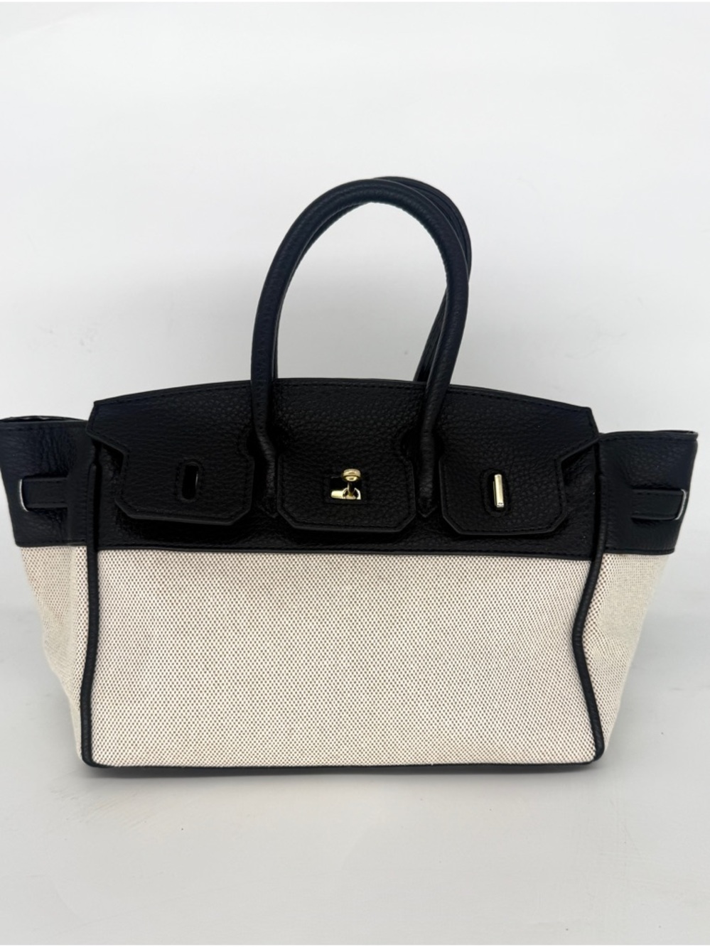 Classic Two-Tone Canvas Tote Bag in Black and Cream